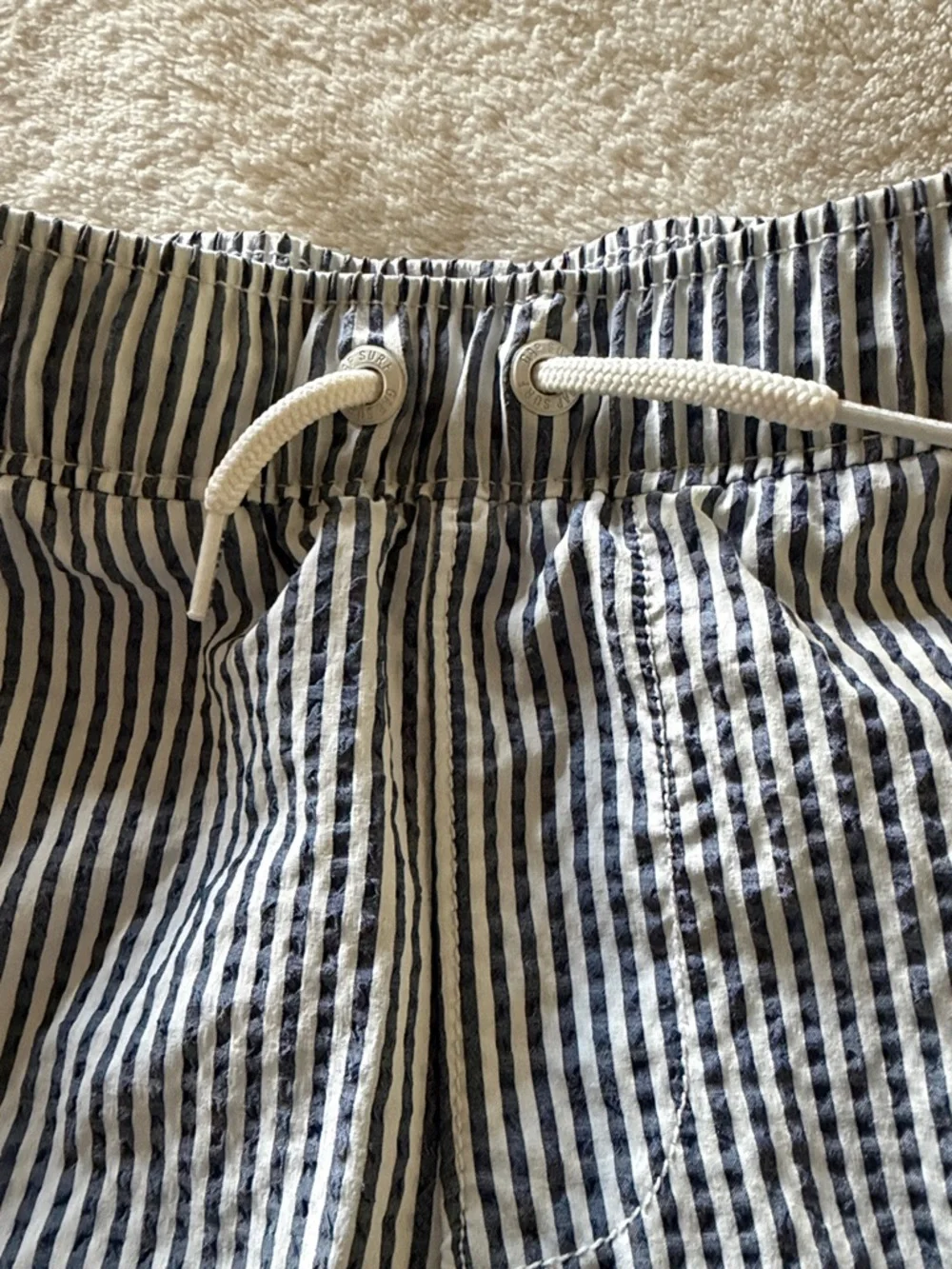 GAP Blue and White Striped Kids Swim Trunks